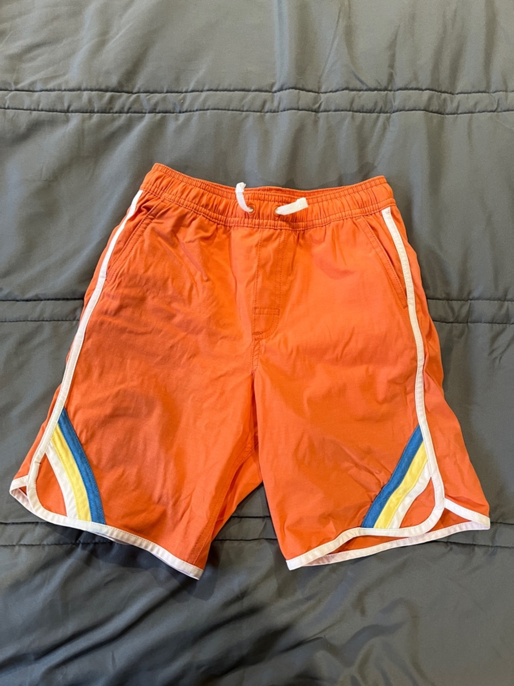 Hanna Andersson Orange Kids Swim Trunks with Rainbow Accent